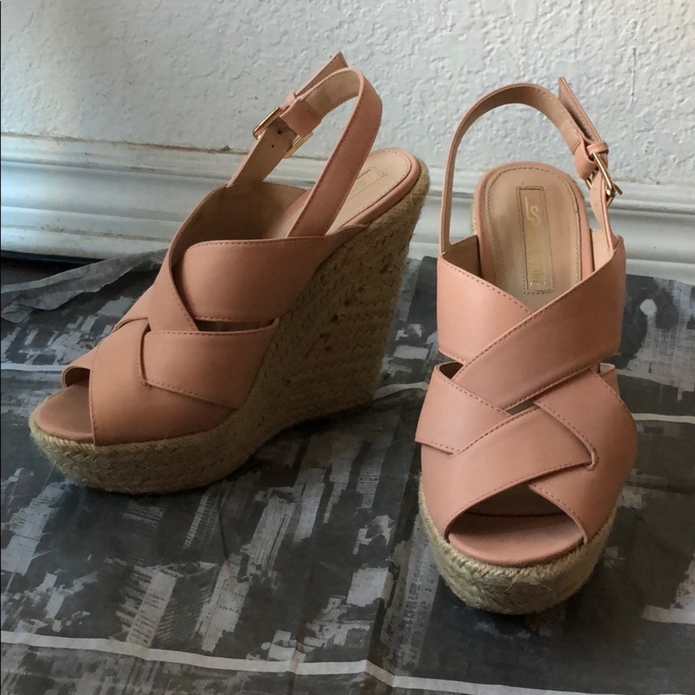 Blush pink woven wedges